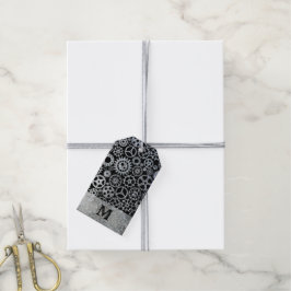 Anpassningsbar Monogram för Steampunk Silver Zinc Presentetikett