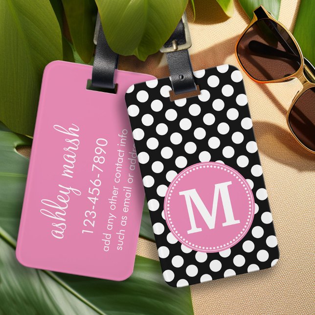 Anpassningsbar Monogram för svart och Shock rosa Bagagebricka (Custom Luggage Tag)