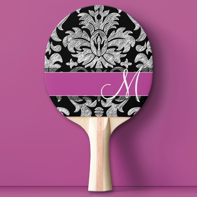 Anpassningsbar Monogram för Svarta och vita Snöre- Pingisracket (Custom Ping Pong Paddle)