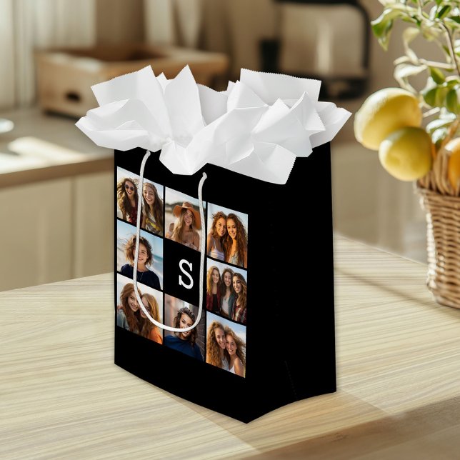 Anpassningsbar Monogram för svartvitt fotokollage (Custom Gift Bag)