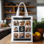 Anpassningsbar Monogram för svartvitt fotokollage Återanvändbar Påse<br><div class="desc">Du kan använda Instagram-foton för den här designen. Använda 8-kvadratfoton som skapar en unik och personlig gåva. Eller så kan du behålla hipstervalpen och göra ett trendig till keepy. Om du behöver justera bilder klickar du på verktyg för att anpassa ändringar.</div>