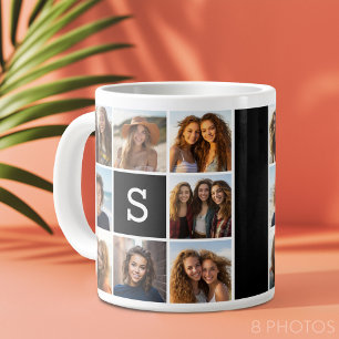Anpassningsbar Monogram för svartvitt fotokollage Jumbo Mugg