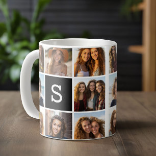 Anpassningsbar Monogram för svartvitt fotokollage Kaffemugg