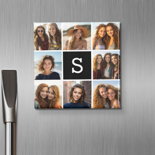 Anpassningsbar Monogram för svartvitt fotokollage Magnet