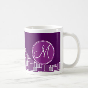 Anpassningsbar Monogram Första Lilan Wave Tiles Mö Kaffemugg