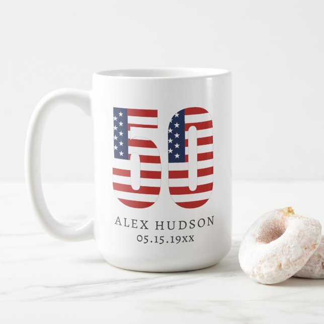 Anpassningsbar Monogram Foto 50:e Pappa-morfar-föd Kaffemugg (Med munk)