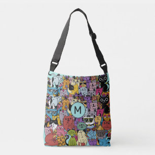 Anpassningsbar Monogram Funny Cats Illustration Axelväska