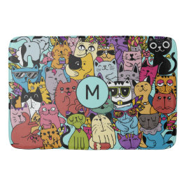 Anpassningsbar Monogram Funny Cats Illustration Badrumsmatta