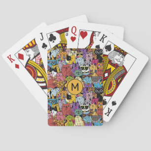 Anpassningsbar Monogram Funny Cats Illustration Casinokort