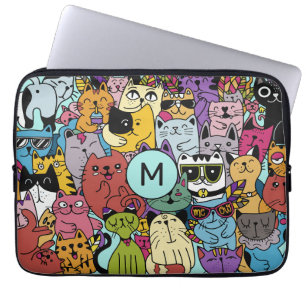 Anpassningsbar Monogram Funny Cats Illustration Laptop Fodral