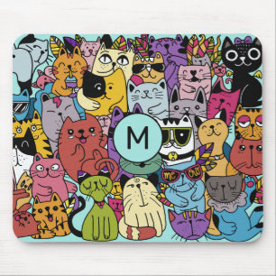 Anpassningsbar Monogram Funny Cats Illustration Musmatta