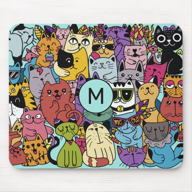 Anpassningsbar Monogram Funny Cats Illustration Musmatta (Framsidan)