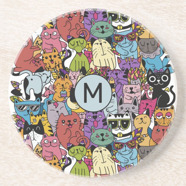 Anpassningsbar Monogram Funny Cats Illustration Underlägg (Framsidan)