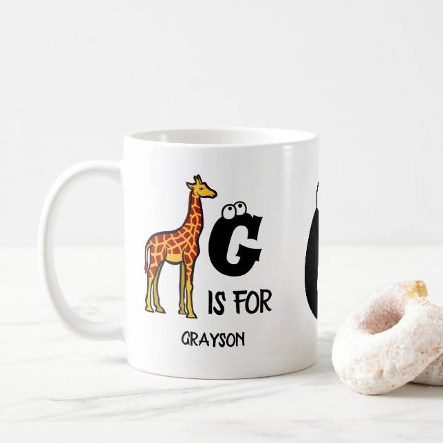 Anpassningsbar monogram G är avsett för Giraffe sö Kaffemugg (Med munk)