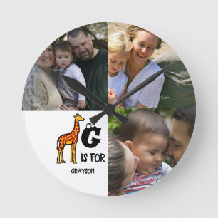 Anpassningsbar monogram G är avsett för Giraffe sö Rund Klocka