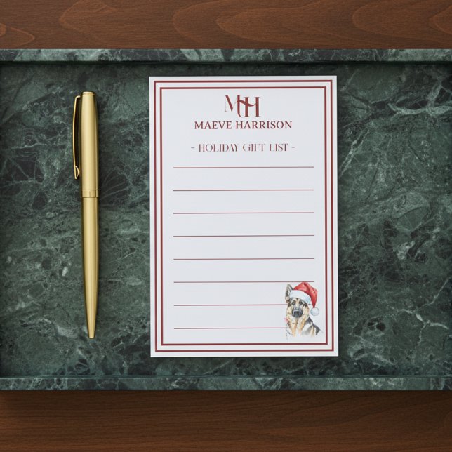 Anpassningsbar Monogram German Shepherd Helgdag Gi Post-it Block (Gift custom holiday stationery to the dog lover in your life!)