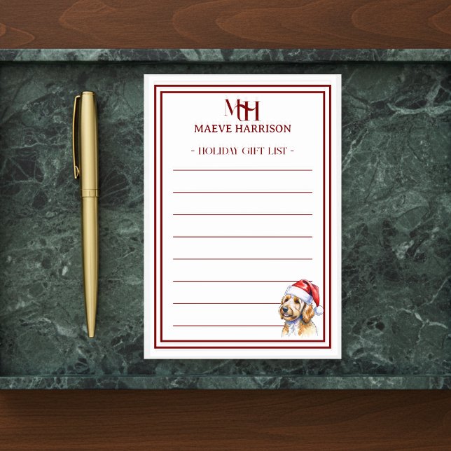 Anpassningsbar Monogram Golden Doodle Helgdag Gift Post-it Block (Gift custom holiday stationery to the dog lover in your life!)