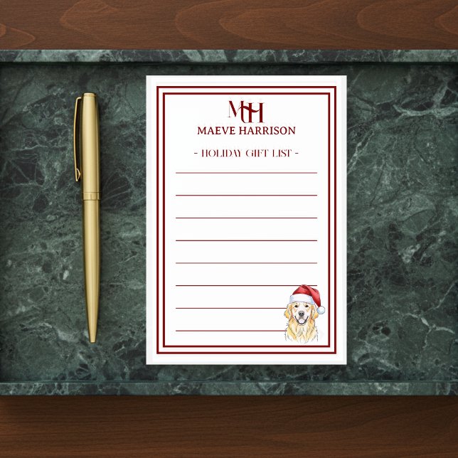 Anpassningsbar Monogram Golden Retriever Helgdag G Post-it Block (Gift custom holiday stationery to the dog lover in your life!)