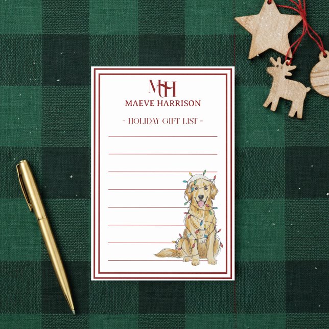 Anpassningsbar Monogram Golden Retriever Helgdag G Post-it Block (Gift custom holiday stationery to the dog lover in your life!)