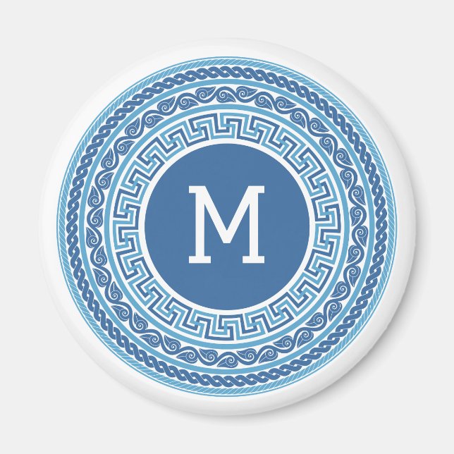 Anpassningsbar Monogram Grekiska Mönster Magnet (Framsidan)