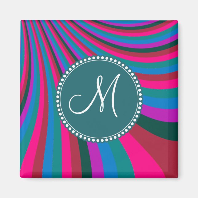 Anpassningsbar Monogram Groovy Magenta Blue Rand Magnet (Framsidan)