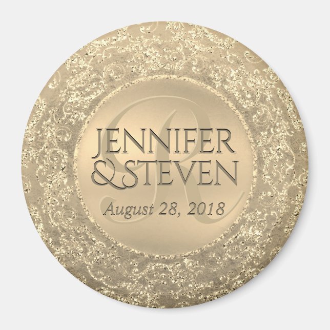 Anpassningsbar Monogram Guld Glam Seal Magnet (Framsidan)