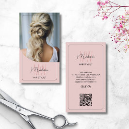 Anpassningsbar Monogram Hair Stylist QR-Rosa Visitkort
