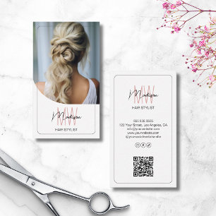 Anpassningsbar Monogram Hair Stylist QR Visitkort