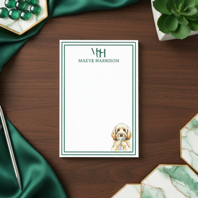 Anpassningsbar Monogram Hand plockade Doodle Marti Post-it Block (Gift custom stationery to the dog lover in your life! )