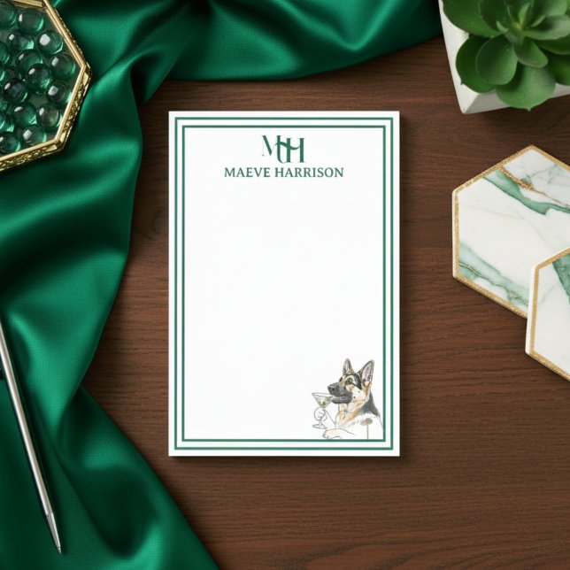 Anpassningsbar Monogram Hand plockade German Sheph Post-it Block (Gift custom stationery to the dog lover in your life!)