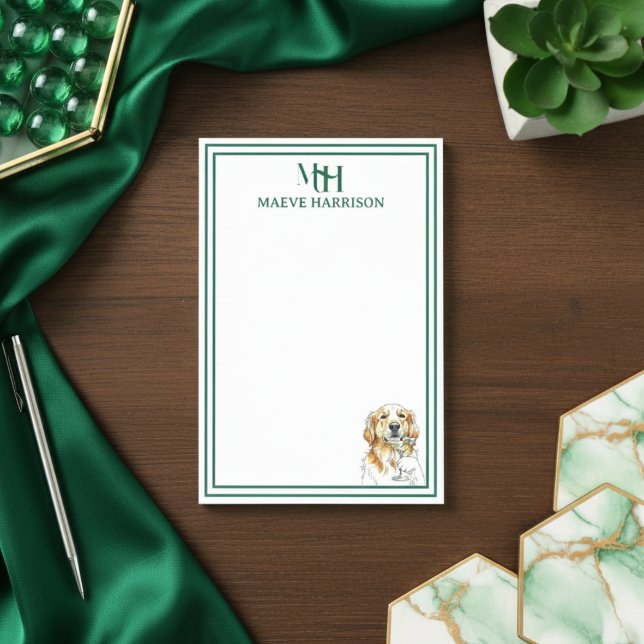 Anpassningsbar Monogram Hand plockade Golden Retri Post-it Block (Gift custom stationery to the dog lover in your life!)