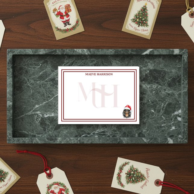 Anpassningsbar Monogram Helgdag Dachshund Santa Ha Post-it Block (Gift custom holiday stationery to the dog lover in your life! )