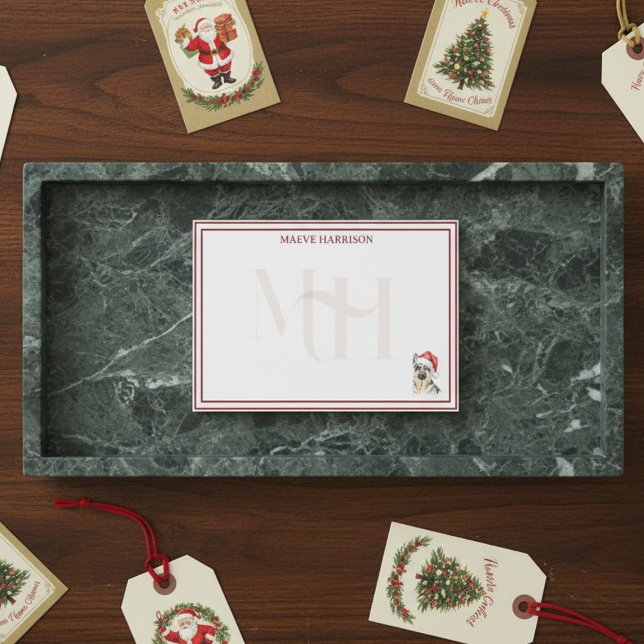 Anpassningsbar Monogram Helgdag German Shepherd Sa Post-it Block (Gift custom holiday stationery to the dog lover in your life! )