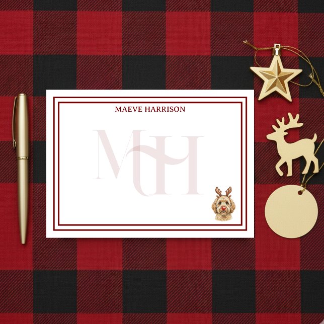 Anpassningsbar Monogram Helgdag Golden Doodle Rein Post-it Block (Gift custom holiday stationery to the dog lover in your life! )