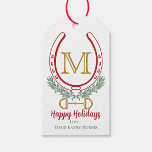 Anpassningsbar Monogram Helgdag Horse Shoe Presentetikett