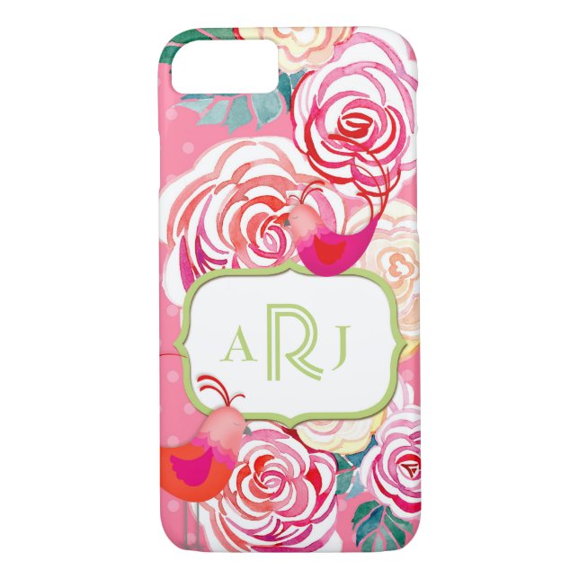 Anpassningsbar Monogram Hipster Birds Paisley Blom Case-Mate iPhone Skal (Baksida)