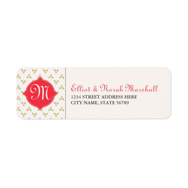 Anpassningsbar Monogram Holly-Adressetiketter Returadress Etikett (Framsidan)