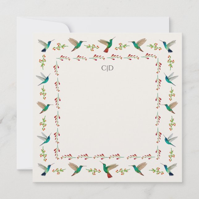 Anpassningsbar Monogram Hummingbird Gräns Anteckningskort (Framsida)