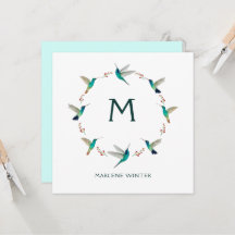 Anpassningsbar Monogram Hummingbird Note Card