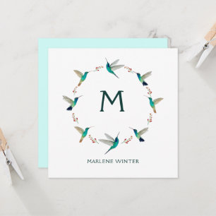 Anpassningsbar Monogram Hummingbird Note Card Kort