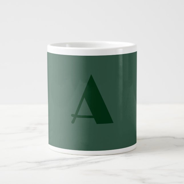 Anpassningsbar Monogram Initial Brev Plain Grönt R Jumbo Mugg (Framsidan)