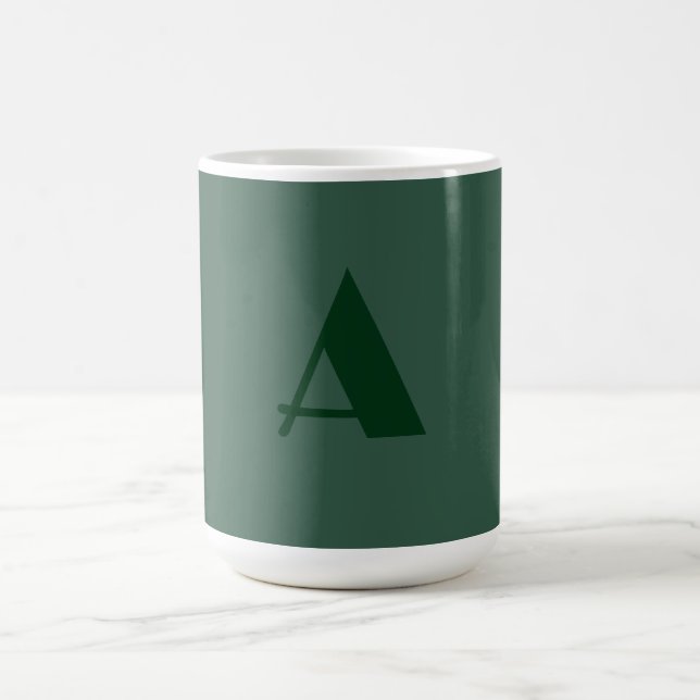 Anpassningsbar Monogram Initial Brev Plain Grönt R Kaffemugg (Center)