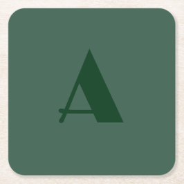 Anpassningsbar Monogram Initial Brev Plain Grönt R Underlägg Papper Kvadrat