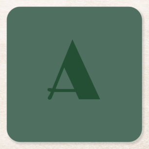Anpassningsbar Monogram Initial Brev Plain Grönt R Underlägg Papper Kvadrat