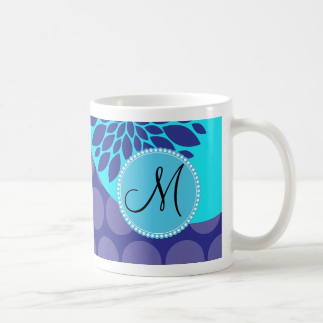 Anpassningsbar Monogram Initial Lila Polka dots Kaffemugg (Höger)