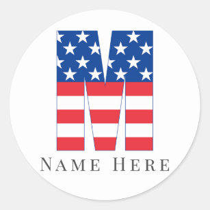 Anpassningsbar Monogram Initial M USA Amerika Flag Runt Klistermärke