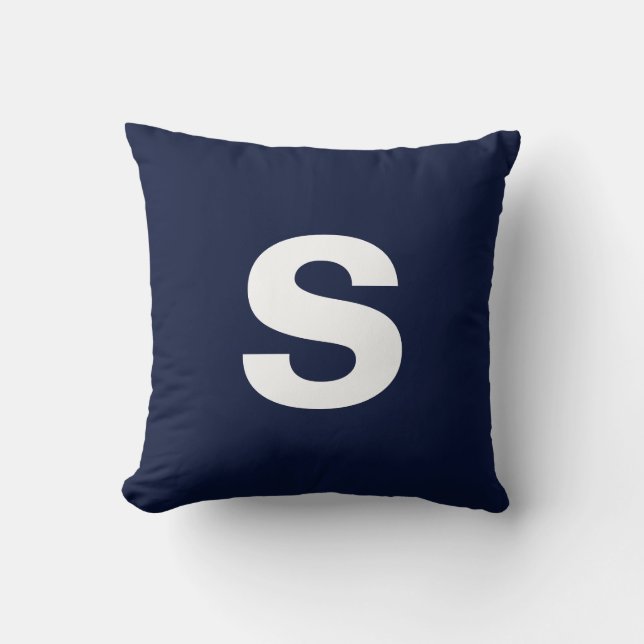 Anpassningsbar Monogram Initial Midnight Navy Blue Kudde (Framsida)
