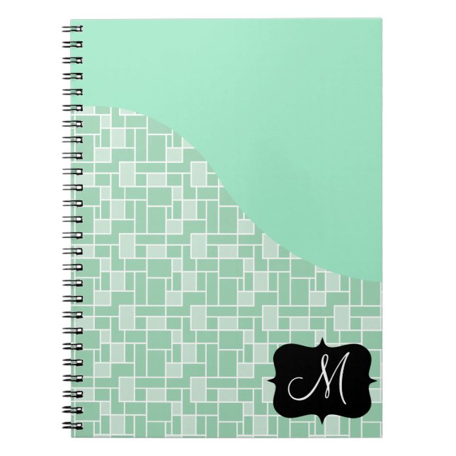 Anpassningsbar Monogram Initial Mint Grönt Tile Mö Anteckningsbok (Framsidan)