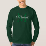 Anpassningsbar Monogram Initial Namn Manar Långärm T Shirt<br><div class="desc">Anpassningsbar Monogram Initial Brev Namn Manar Långärmad Template Elegant Trendig Deep Forest Grönt Basic Långärmad T-Shirt.</div>