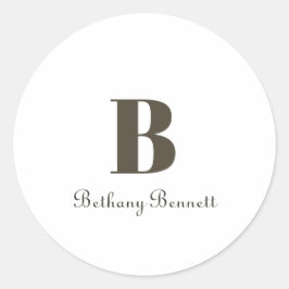 Anpassningsbar Monogram Initial Namn White Runt Klistermärke